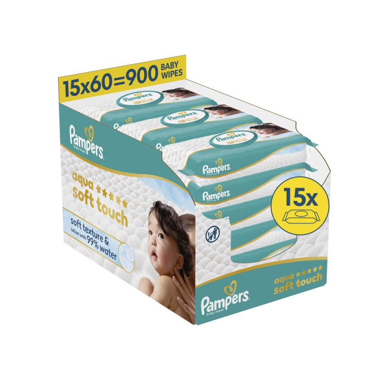 Pampers Aqua Soft Touch dětské čisticí ubrousky 15×60 ks