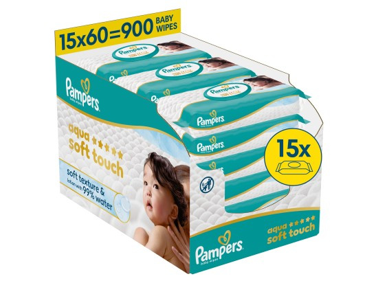 Pampers Aqua Soft Touch dětské čisticí ubrousky 15×60 ks