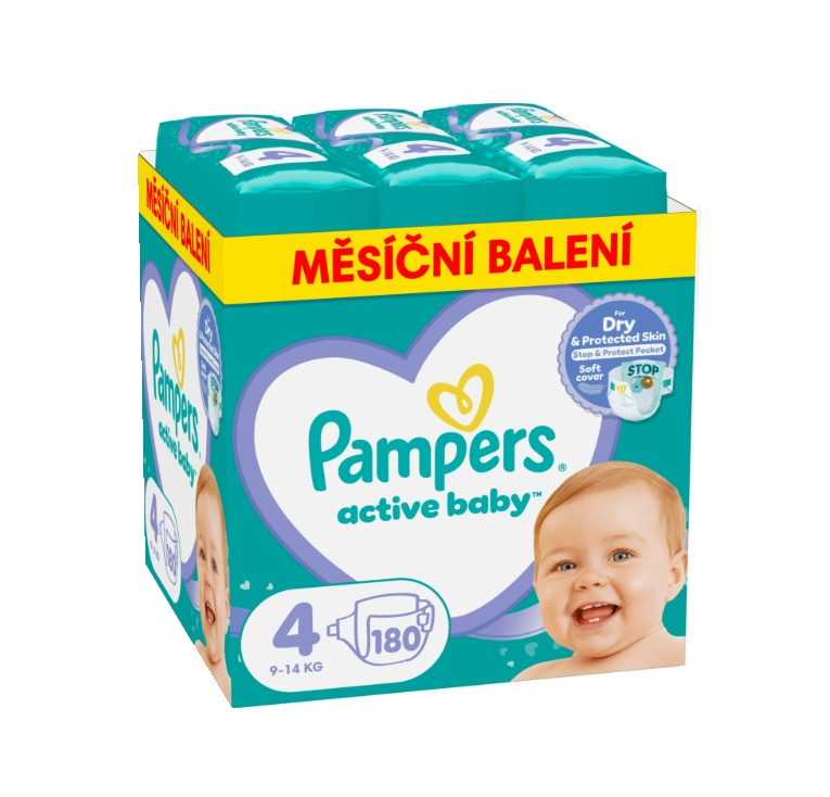 PAMPERS Active Baby 4 velikost 9-14kg 180 kusů