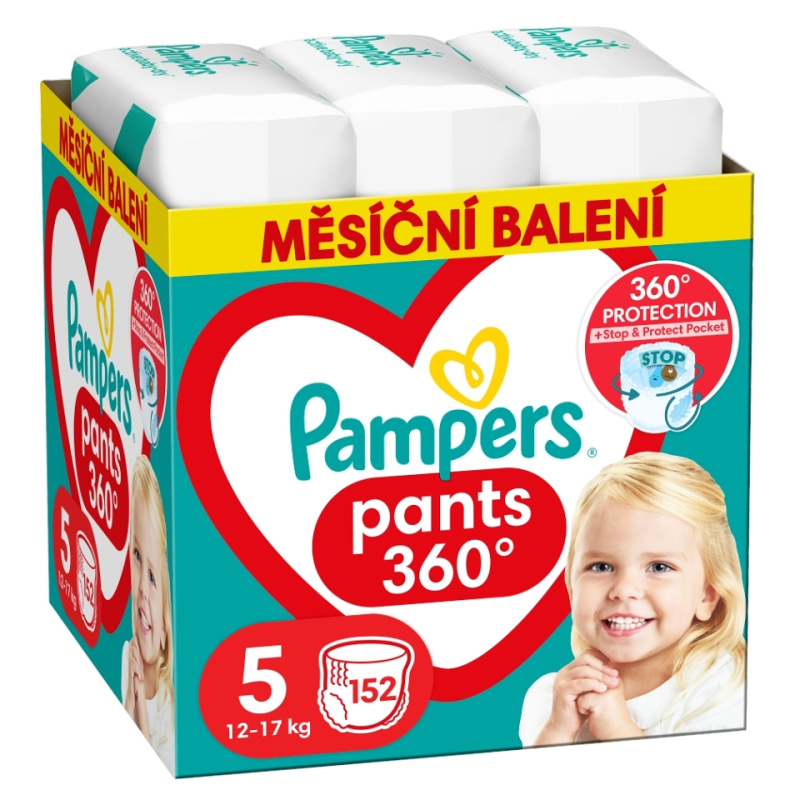PAMPERS Pants vel.5 Plenkové kalhotky 11-17kg měsíční balení 152 ks