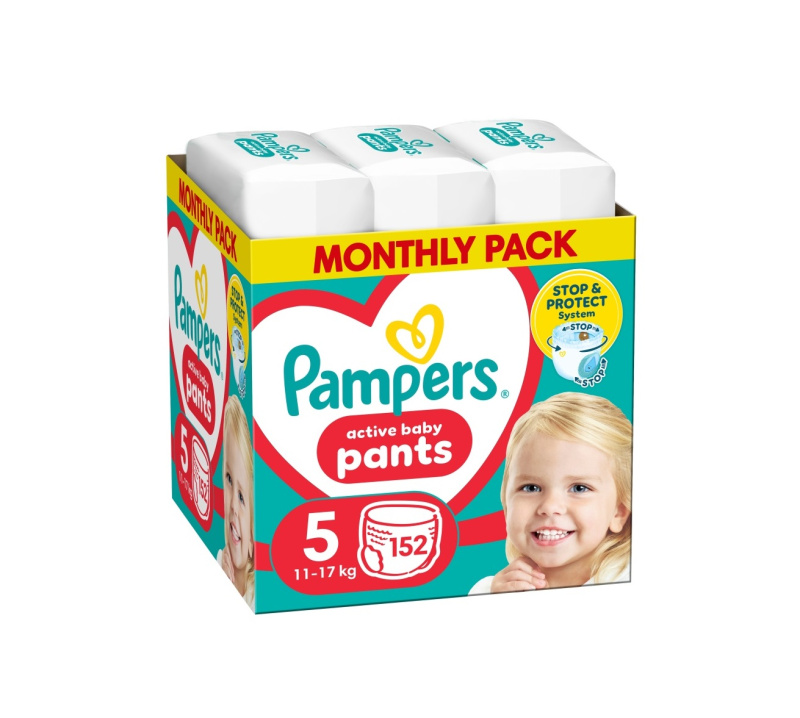 PAMPERS Pants vel.5 Plenkové kalhotky 11-17kg měsíční balení 152 ks
