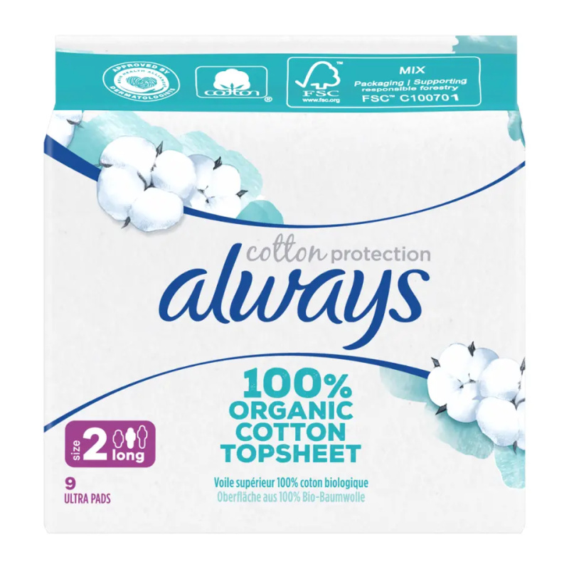 Always Cotton Protection Long vložky bez parfemace 9 ks