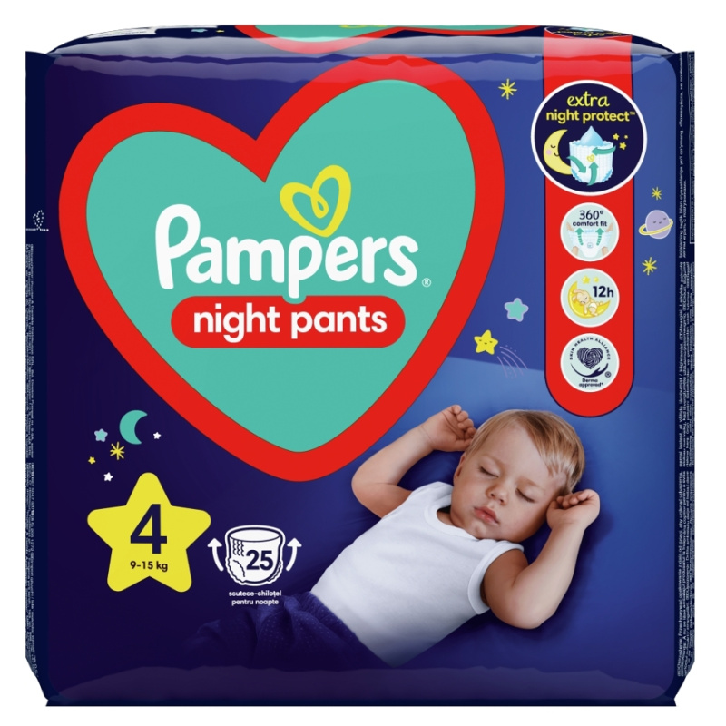 Pampers Night Pants Size 4 jednorázové plenkové kalhotky na noc 9-15 kg 25 ks