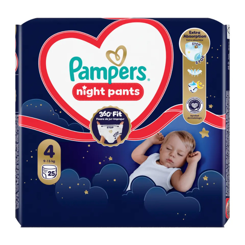 Pampers Night Pants Size 4 jednorázové plenkové kalhotky na noc 9-15 kg 25 ks