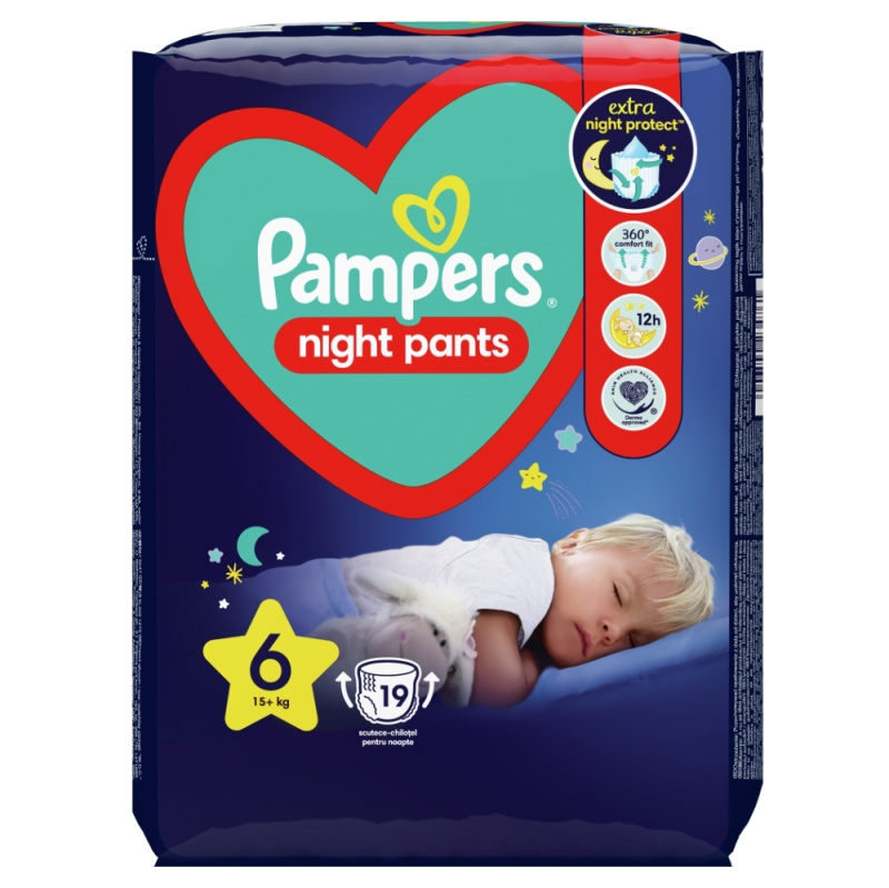Pampers Night Pants Size 6 jednorázové plenkové kalhotky na noc 15+ kg 19 ks