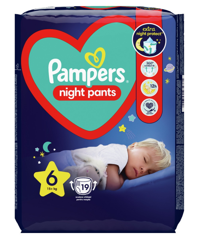 Pampers Night Pants Size 6 jednorázové plenkové kalhotky na noc 15+ kg 19 ks