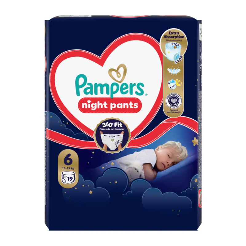 Pampers Night Pants Size 6 jednorázové plenkové kalhotky na noc 15+ kg 19 ks
