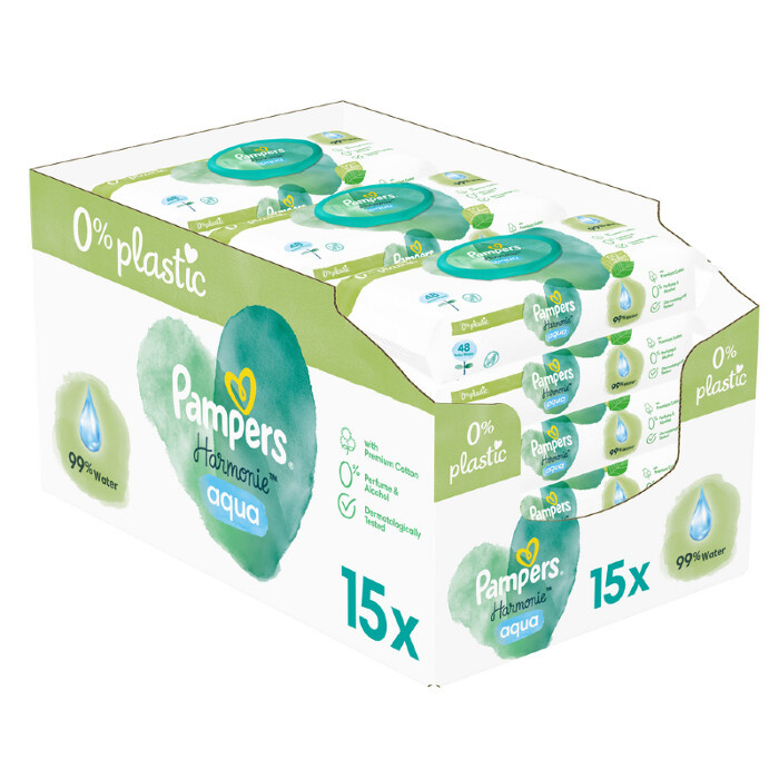 Pampers Harmonie Aqua vlhčené čisticí ubrousky pro děti 15x48 ks