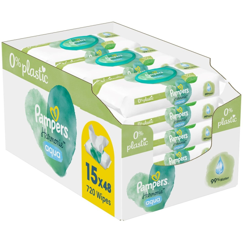 Pampers Harmonie Aqua vlhčené čisticí ubrousky pro děti 15x48 ks