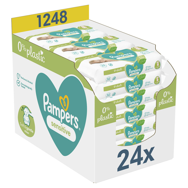 Pampers Sensitive Plastic Free vlhčené čisticí ubrousky pro děti pro citlivou pokožku 24x52 ks