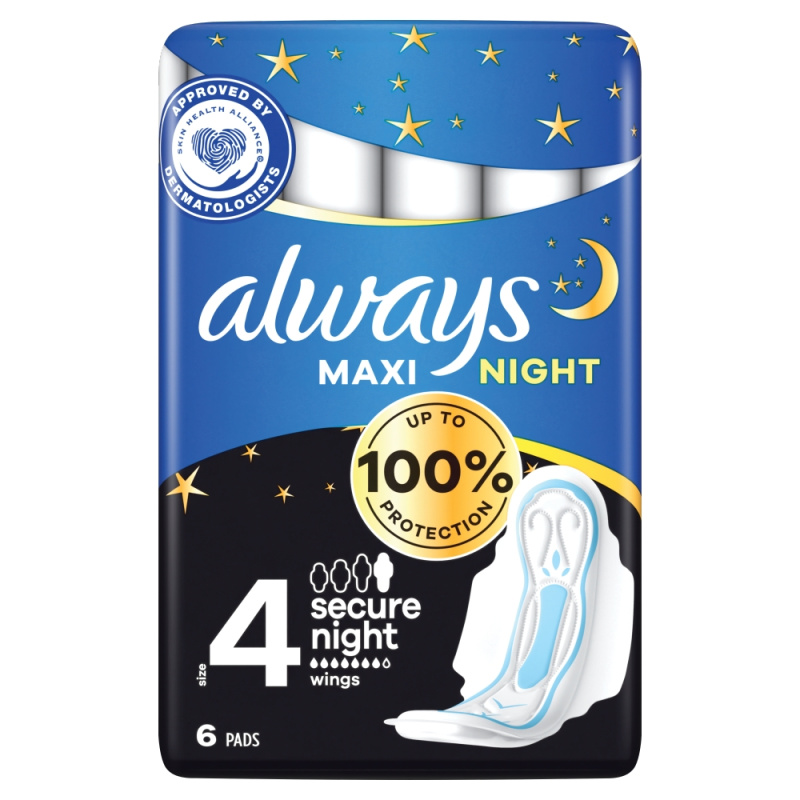 ALWAYS Maxi Secure Night Hygienické vložky s křidélky 6 ks