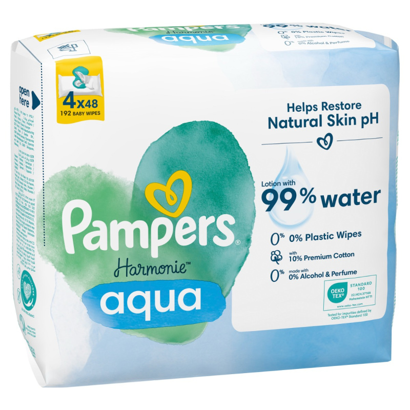 Pampers Harmonie Aqua vlhčené čisticí ubrousky pro děti 4x48 ks