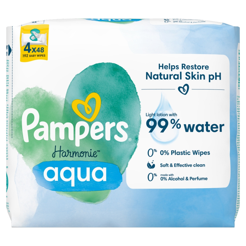Pampers Harmonie Aqua vlhčené čisticí ubrousky pro děti 4x48 ks