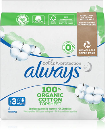 Always Cotton Protection Night vložky bez parfemace 8 ks