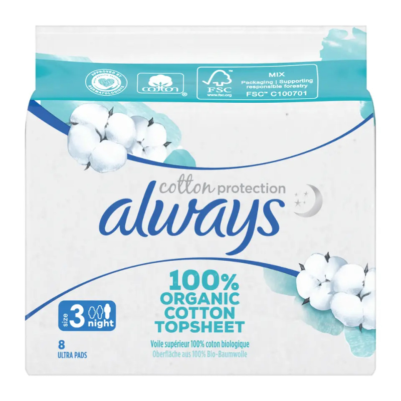 Always Cotton Protection Night vložky bez parfemace 8 ks