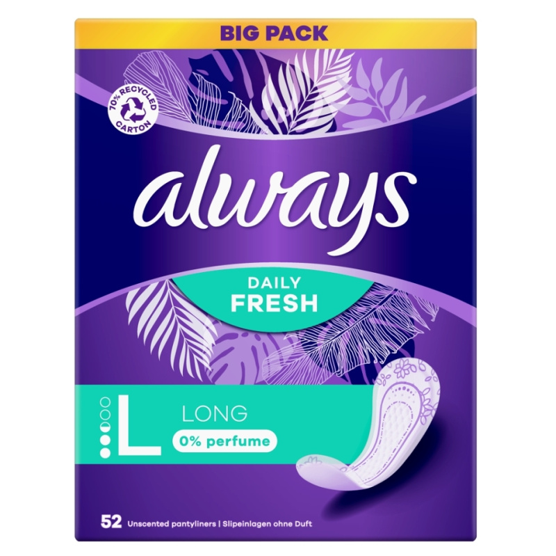 Always Daily Fresh Long slipové vložky bez parfemace 52 ks
