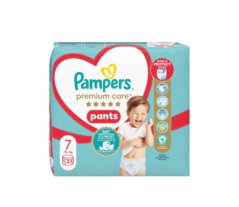 Pampers Premium Care Pants Size 7 jednorázové plenkové kalhotky 17+ kg 27 ks
