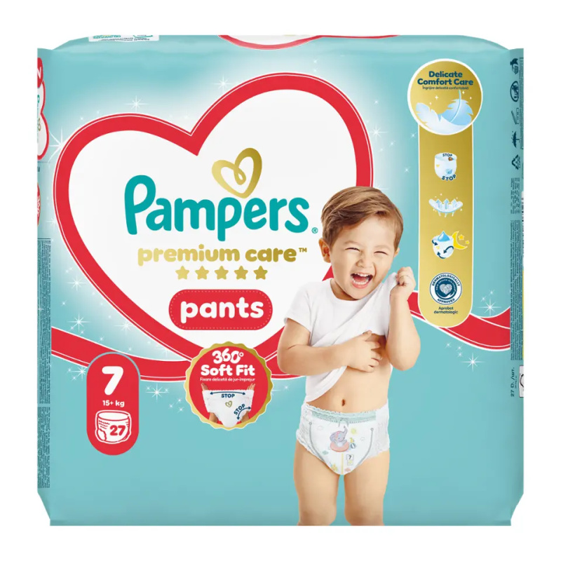 Pampers Premium Care Pants Size 7 jednorázové plenkové kalhotky 17+ kg 27 ks