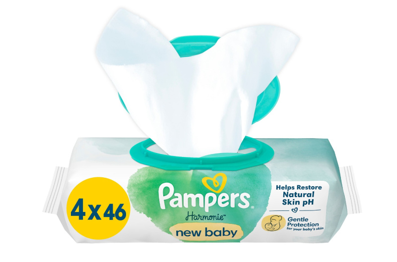 Pampers Harmonie New Baby vlhčené čisticí ubrousky pro děti 4x46 ks