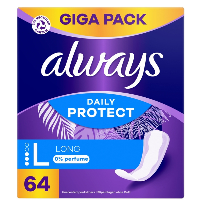 Always Daily Protect Long slipové vložky bez parfemace 64 ks