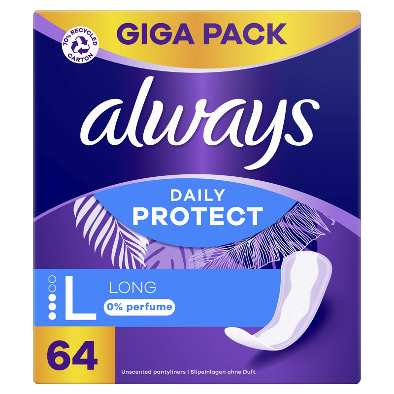 Always Daily Protect Long slipové vložky bez parfemace 64 ks