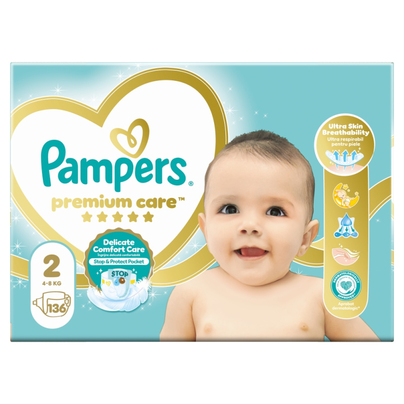 PAMPERS Premium care vel. 2 mega box 4-8 kg 136 ks