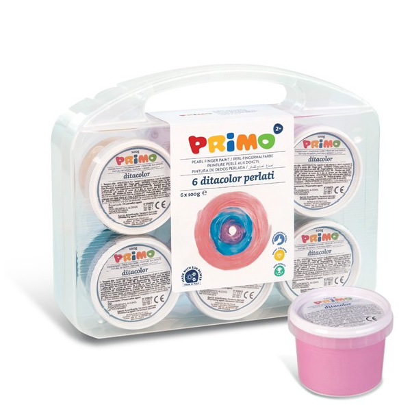 Prstové barvy PRIMO PERLEŤ, kelímky, sada 6 x 100g