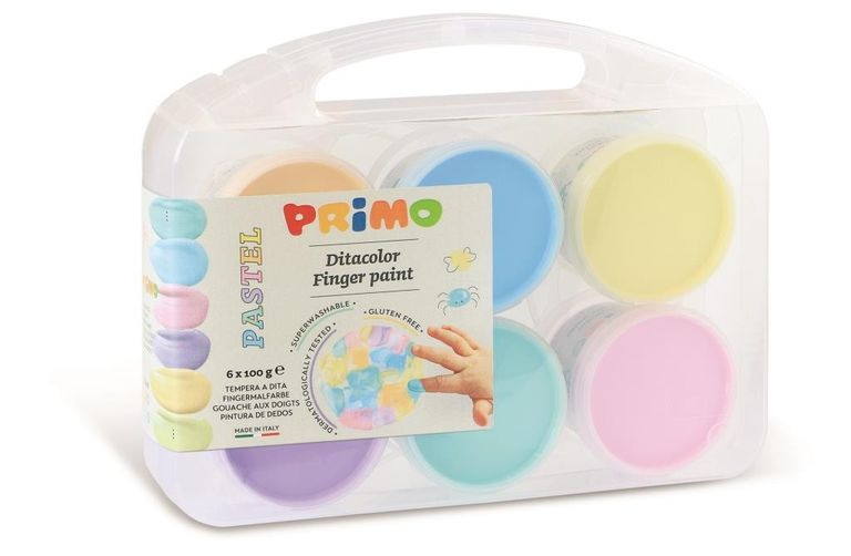 Prstové barvy PRIMO PASTEL, kelímky, sada 6 x 100g