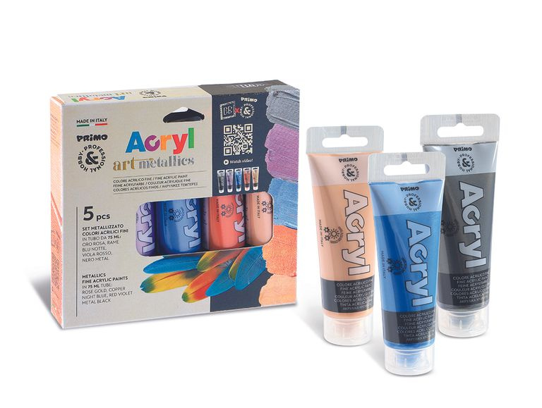 Akrylové barvy PRIMO METAL - sada 5 × 75 ml