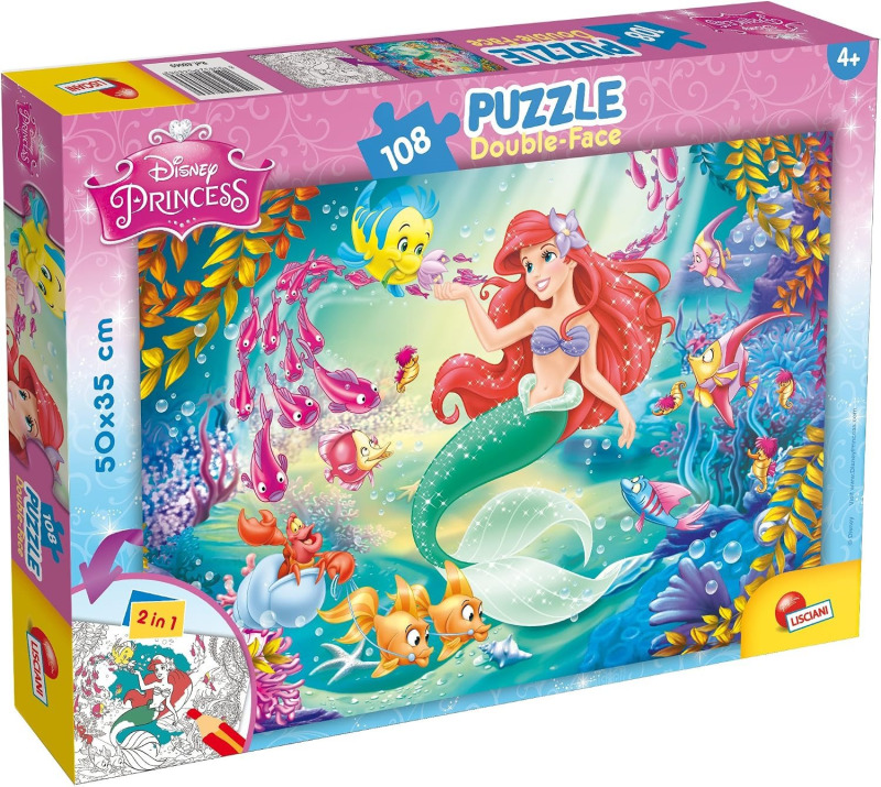 Oboustranné puzzle pro děti Lisciani Plus 108 dílků Malá mořská víla (s omalovánkou)