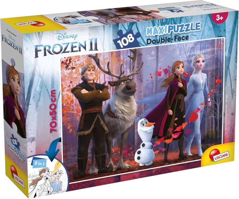 Oboustranné puzzle pro děti Lisciani MAXI 108 dílků Ledové království 2 (s omalovánkou)