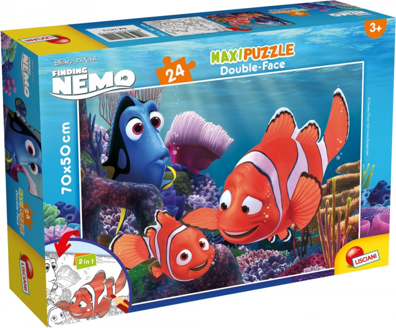 Oboustranné puzzle pro děti Lisciani MAXI 24 dílků Hledá se Nemo (s omalovánkou)