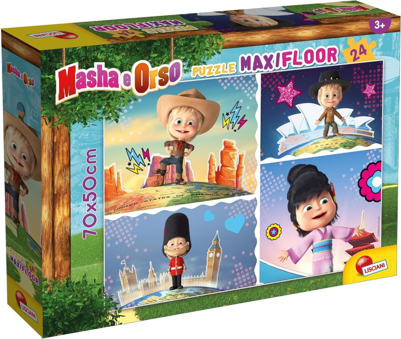 Puzzle pro děti Lisciani MAXI 24 dílků Máša a medvěd: Na cestách