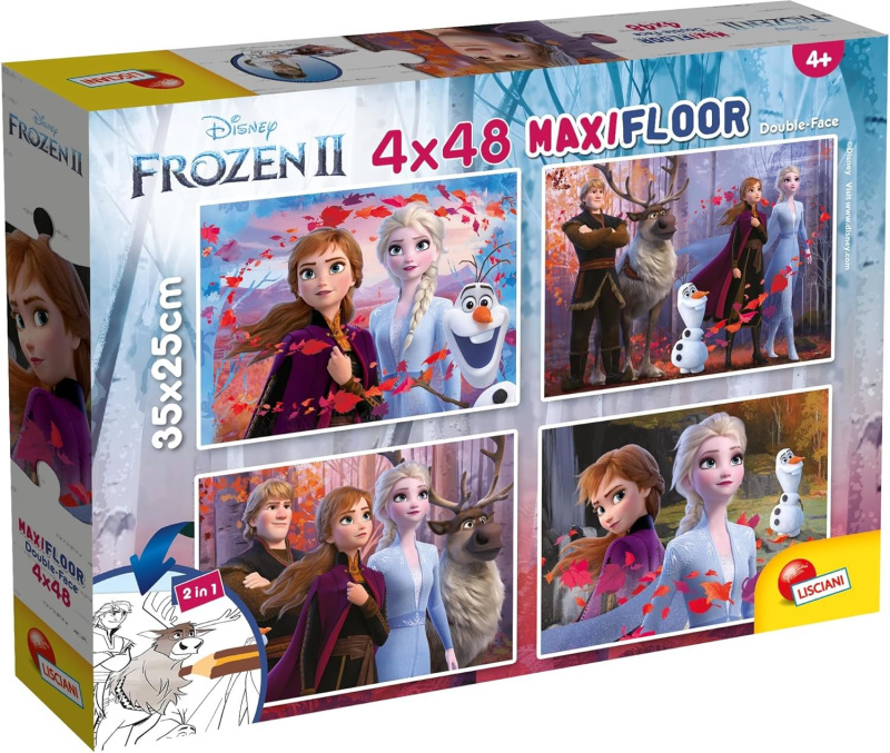 Oboustranné puzzle pro děti Lisciani MAXI 4x48 dílků Ledové království 2 (s omalovánkami)