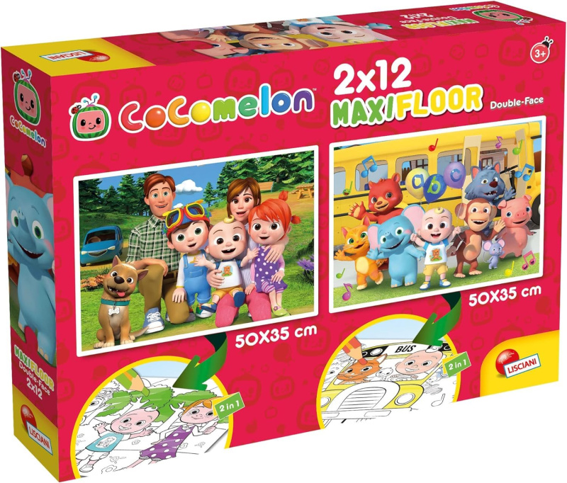 Oboustranné puzzle pro děti Lisciani MAXI 2x12 dílků Cocomelon (s omalovánkami)