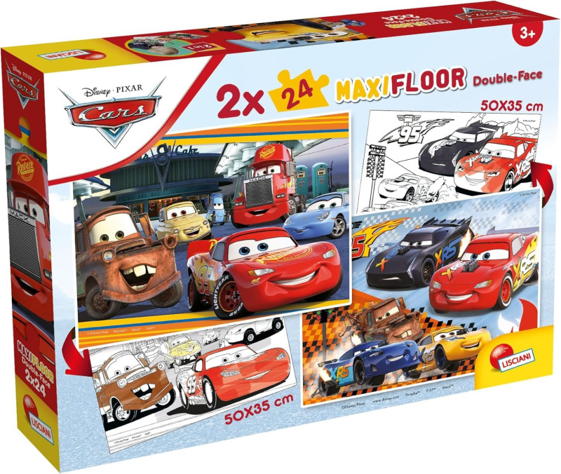 Oboustranné puzzle pro děti Lisciani MAXI 2x24 dílků Cars - Auta (s omalovánkami)