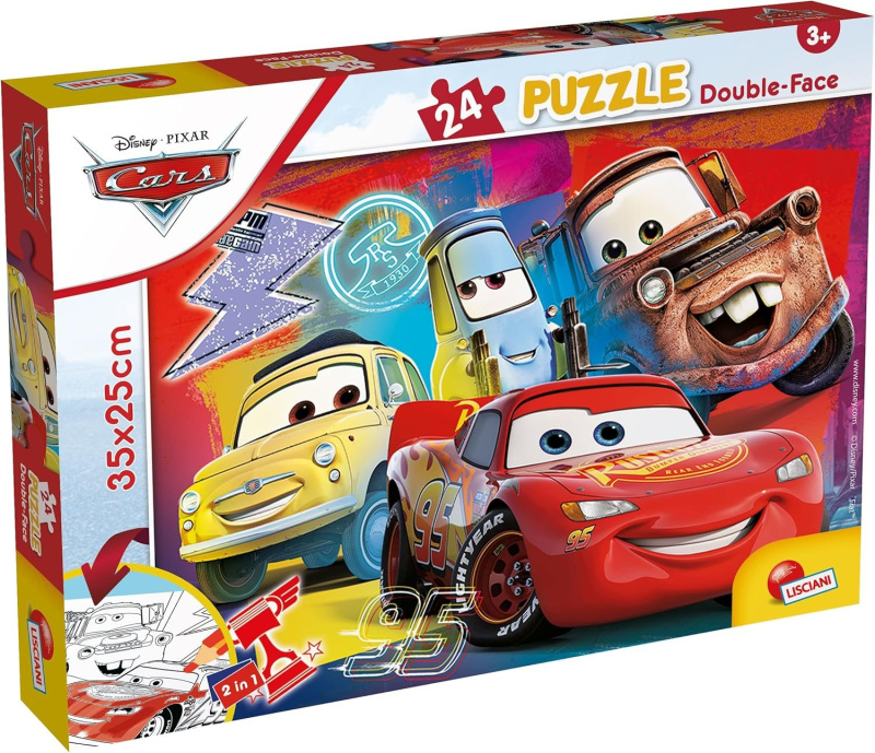 Oboustranné puzzle pro děti Lisciani 24 dílků Auta (s omalovánkou)