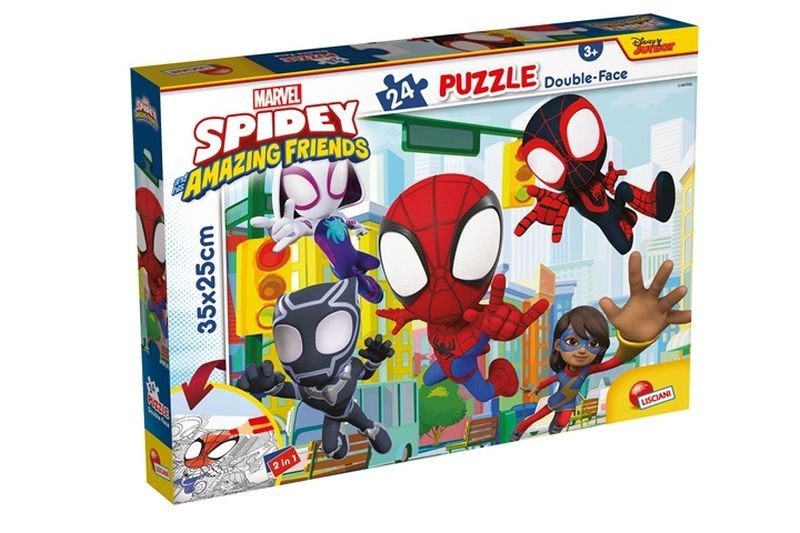 Oboustranné puzzle pro děti Lisciani 24 dílků Spidey a jeho úžasní přátelé (s omalovánkou)