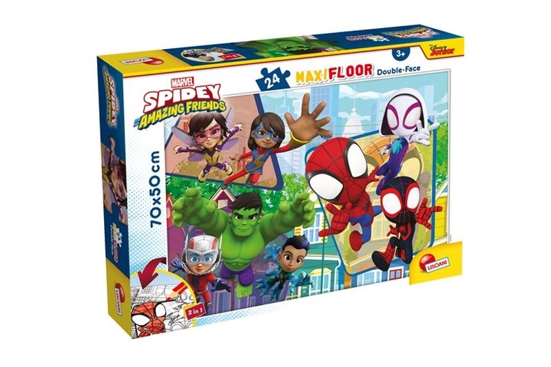 Oboustranné puzzle pro děti Lisciani MAXI 24 dílků Spidey a jeho úžasní přátelé (s omalovánkou)