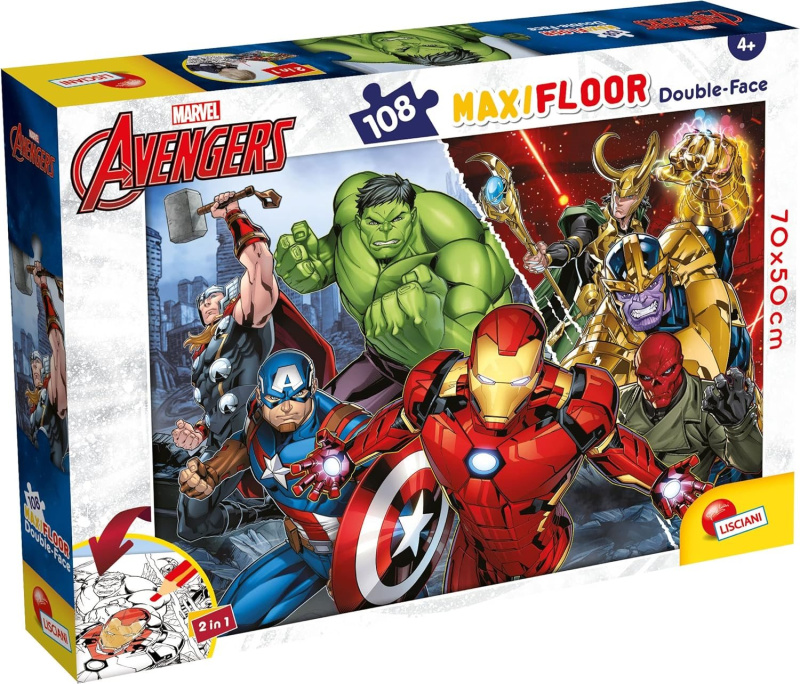 Oboustranné puzzle pro děti Lisciani MAXI 108 dílků Marvel Avengers (s omalovánkou)