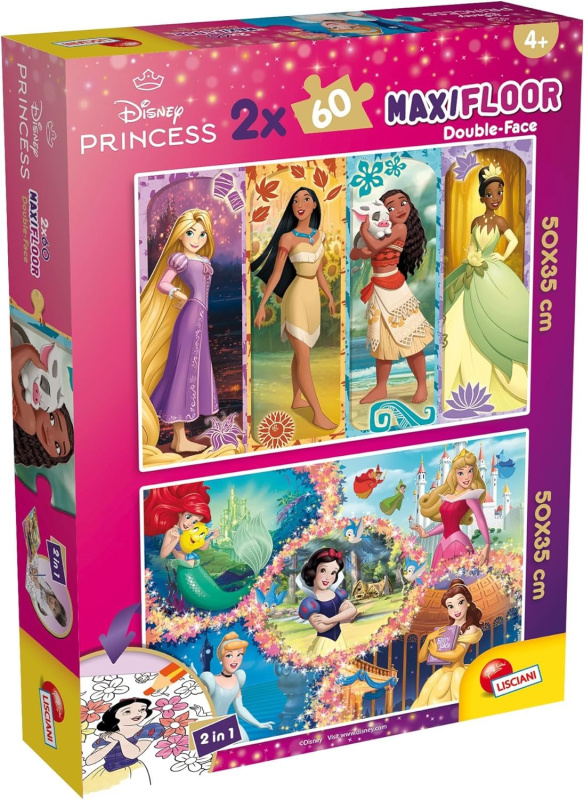 Oboustranné puzzle pro děti Lisciani MAXI 2x60 dílků Disney Princezny (s omalovánkami)
