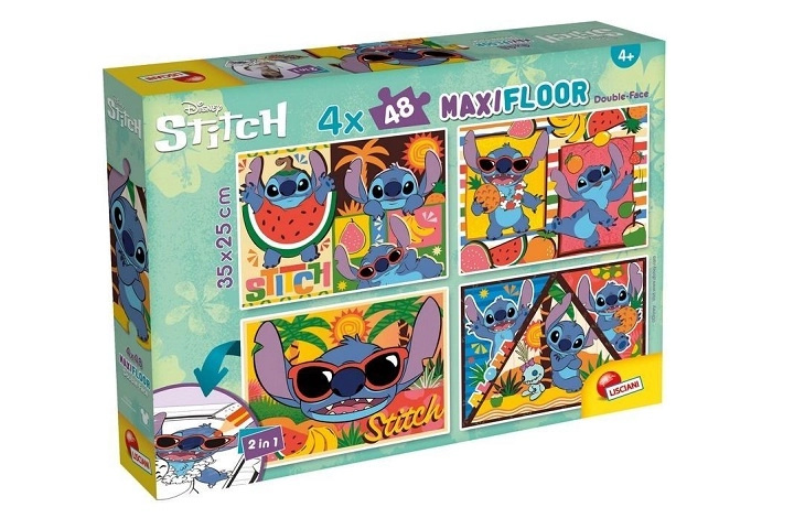 Oboustranné puzzle pro děti Lisciani MAXI 4x48 dílků Stitch (s omalovánkami)
