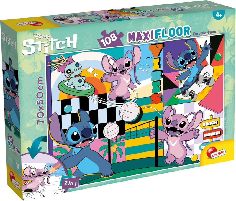 Oboustranné puzzle pro děti Lisciani MAXI 108 dílků Lilo & Stitch (s omalovánkou)