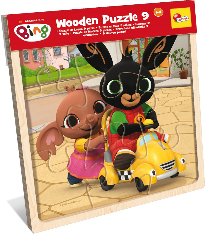 Dřevěné puzzle pro děti Lisciani  Bing v autíčku 9 dílků