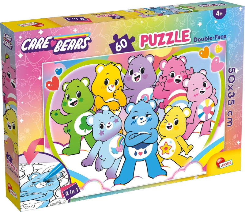 Oboustranné puzzle pro děti Lisciani Plus 60 dílků Care Bears (s omalovánkou)