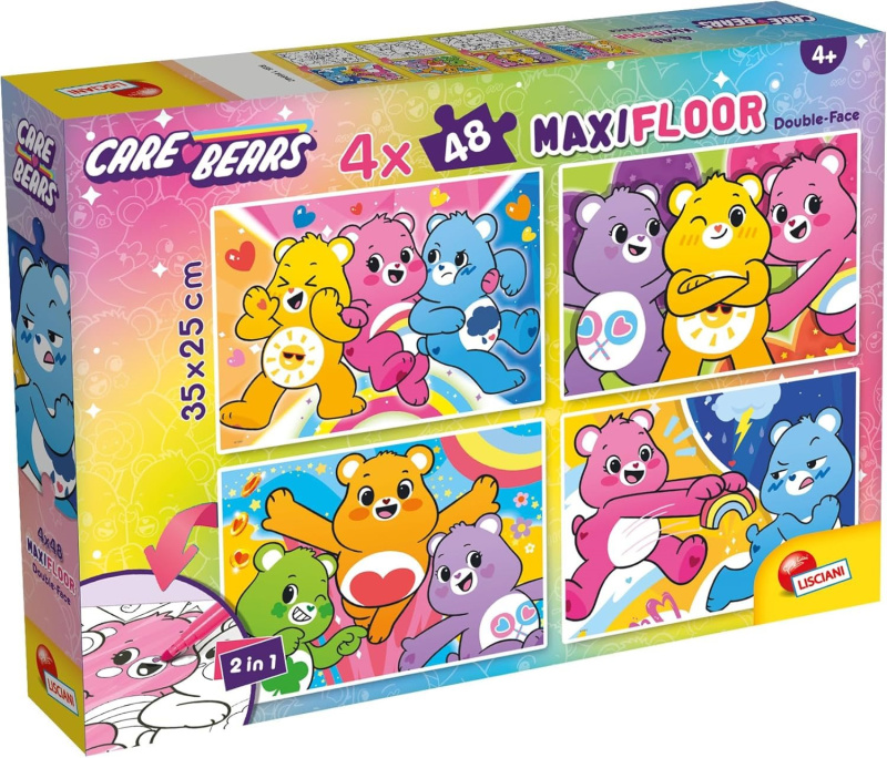 Oboustranné puzzle pro děti Lisciani MAXI 4x48 dílků Care Bears (s omalovánkami)