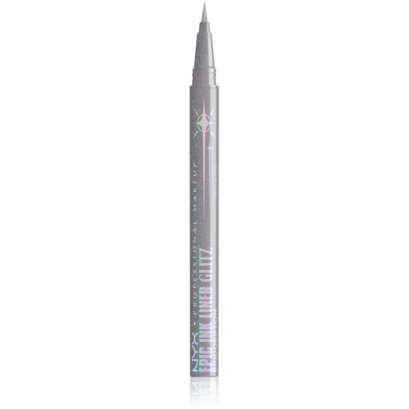 NYX Professional Makeup Bridgerton Royal Epic Ink Liner třpytivá linka na oči odstín 01 Glitzed In Silver 1 ml