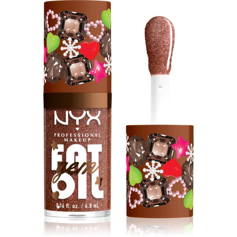 NYX Professional Makeup Fat Oil Gem Xmas olej na rty odstín Cacao Gem 4.8 ml
