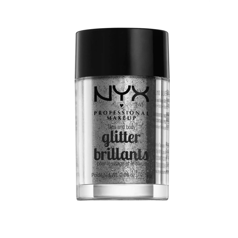 NYX Professional Makeup Face & Body Glitter Brillants třpytky na obličej i tělo odstín 10 Silver 2.5 g