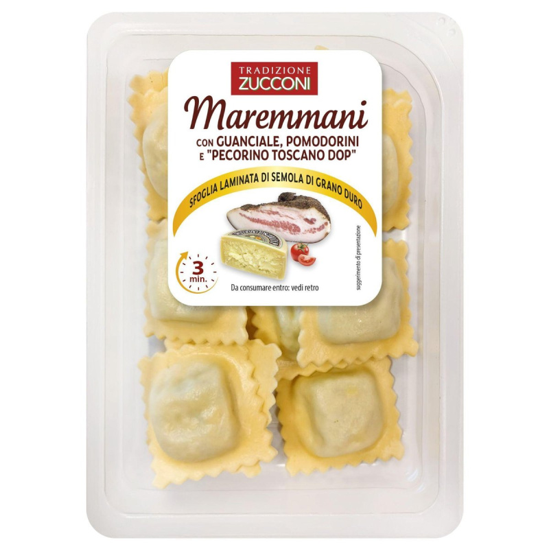 Zucconi Ravioli se slaninou, cherry rajčátky a toskánským pecorino